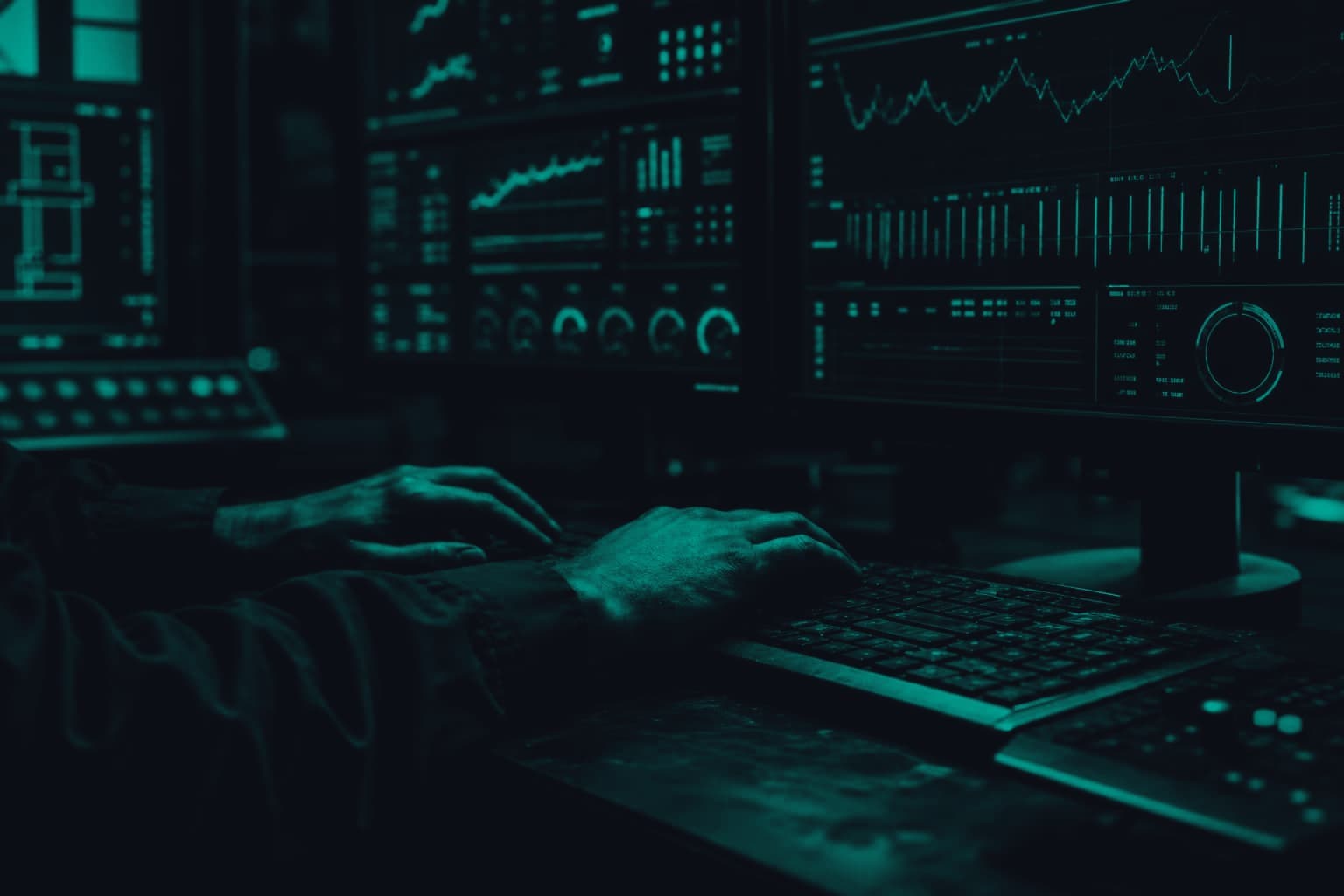 An operator reviewing live agent activity at a control console