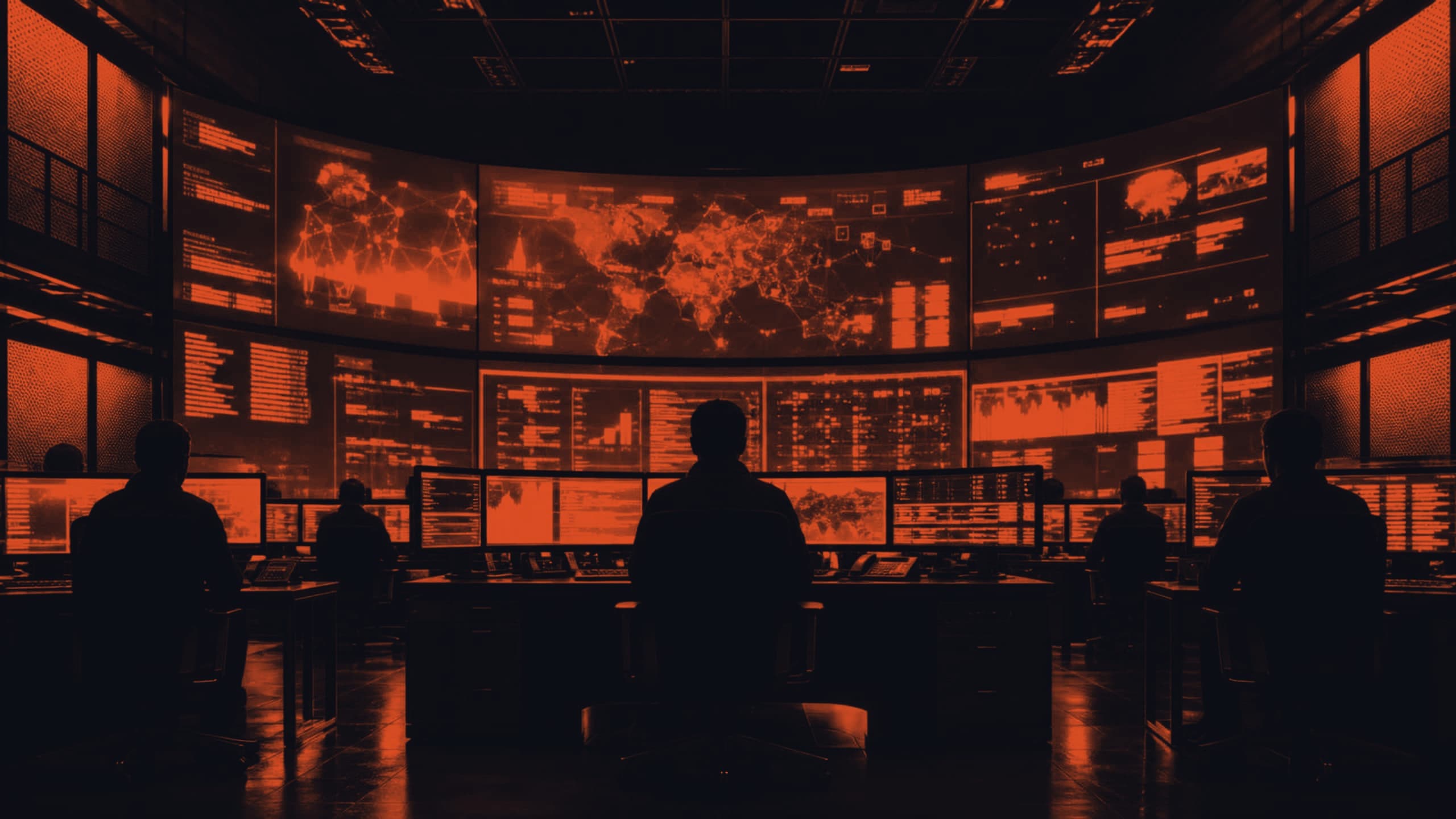 Operators monitoring a network from an industrial control room
